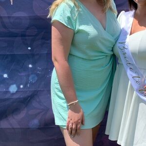 Mint Faux Wrap Mini Dress